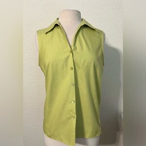 Talbots sleeveless  button-up shirt. Light yellowy green. Size 12.